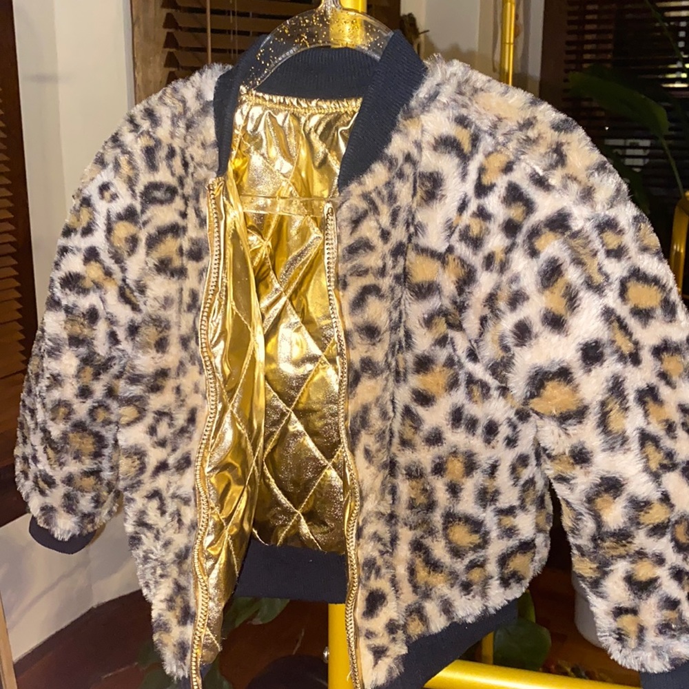 Epic Threads Reversible Mocha Bisque (metallic leopard print) Girls Jacket